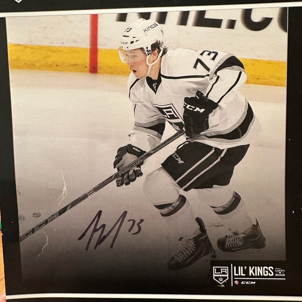 Tyler Toffoli LA kings autographed picture in Black and White Hockey Jersey